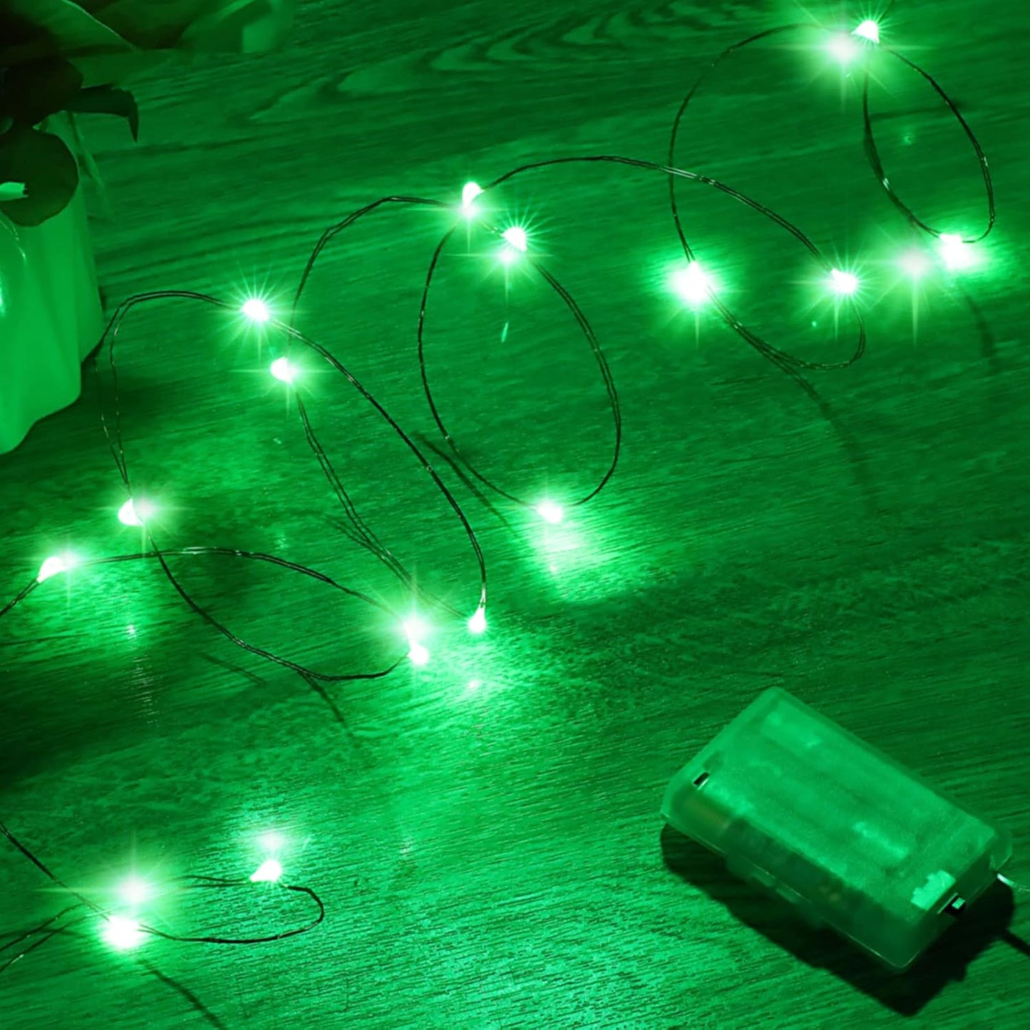 Mini St. Patrick's Day Fairy Lights Battery Operate, 4 Pack Copper Wire 3*AAA Battery Powered Led Starry Fairy String Lights for Bedroom, Christmas, Party, Wedding, Decoration(5m/16ft Green)