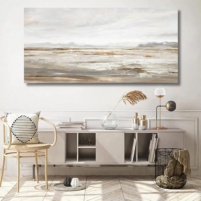TRAIN2 ART Abstract Wall Art Canvas Wall Art for Living Room Brown and Grey Ocean Wall Decor Large Artwork for Bedroom Home Office 24"x48"