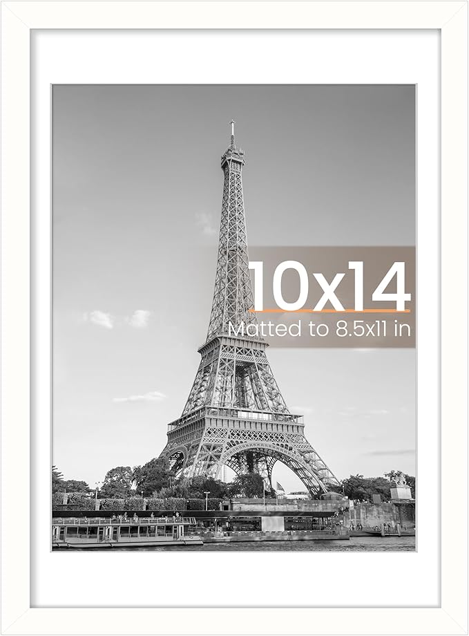 upsimples 10x14 Picture Frame, Display Pictures 8.5x11 with Mat or 10 x 14 Without, Wall Hanging Diamond Frames, White, 1 Pack