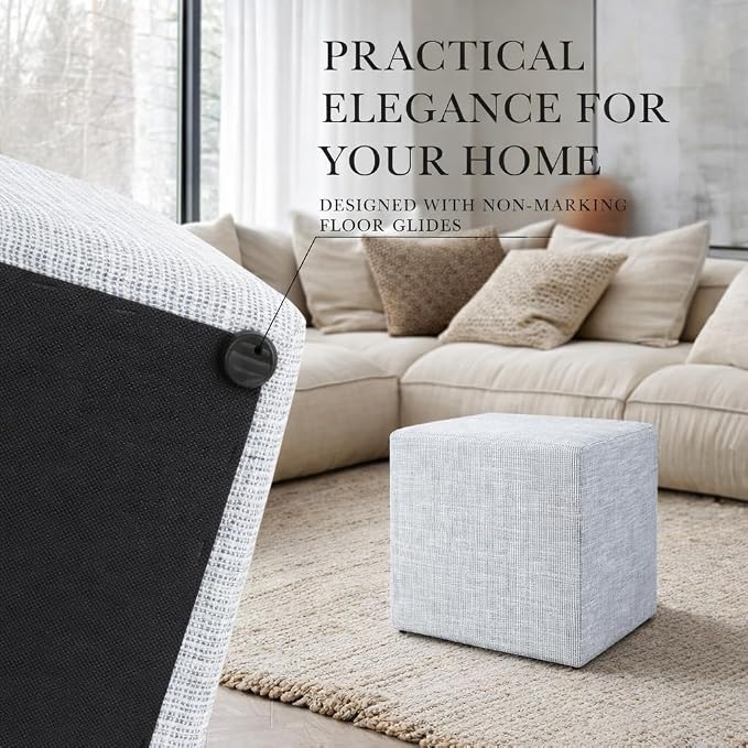 HomePop 19" Square Ottoman - Blue Pinstripe Fabric