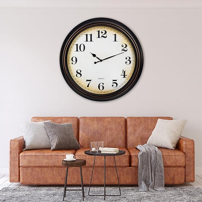 Yoiolclc 24 Inch Large Wall Clock for Living Room Decor,Silent Vintage Wall Clocks Battery Operated for Living Room Farmhouse Office Gifts(Bronze)