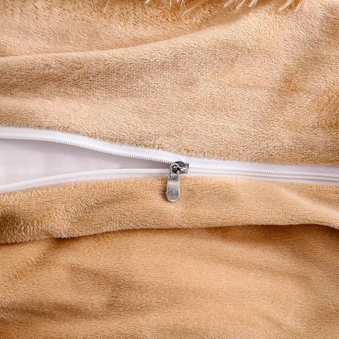 Faux Fur Velvet Fluffy Bedding Duvet Cover Set Down Comforter Quilt Cover with Pillow Shams, Ultra Soft Warm (Queen, Camel)
