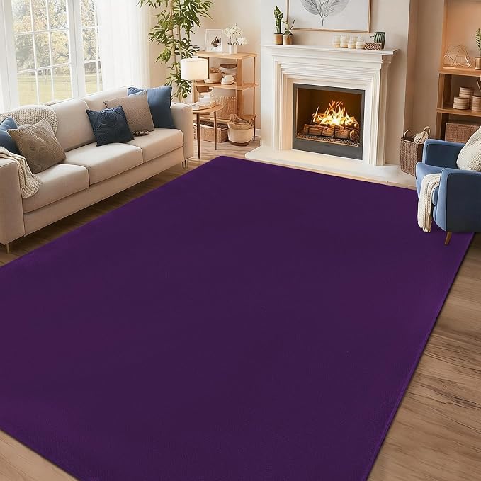 qulint 4x6 Area Rug for Bedroom, Modern Dark Purple Carpet for Living Room Thickened Memory-Foam Indoor Washable Rug, Minimalist Solid Non Slip Carpet for Boys Girls Kid Room Nursery Home Decor