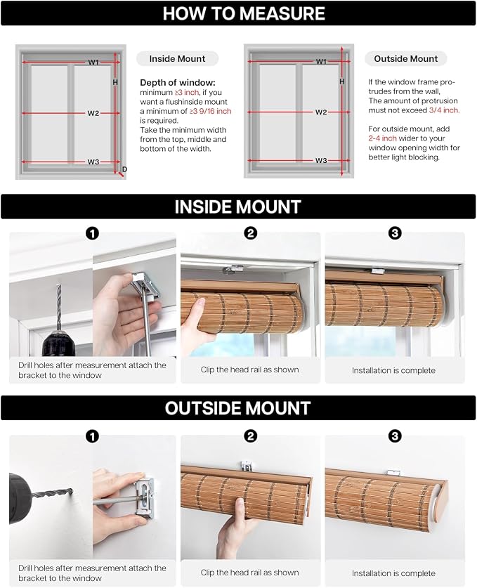 LazBlinds Cordless Bamboo Roller Shades, 33" W x 70" H, Brown206 | Natural Light Filtering Bamboo Window Blinds, Bamboo Roll Up Shades for Bedroom Living Room Office Indoor