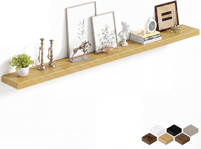 Fun Memories 72Inch Long Floating Shelves, 8 Inch Deep Shelves for Bedroom|Living Room, Wall Mounted Wood Hanging Shelf with Invisible Brackets for Fireplace Mantel Home Storage Decor, Oak - 1 Pack