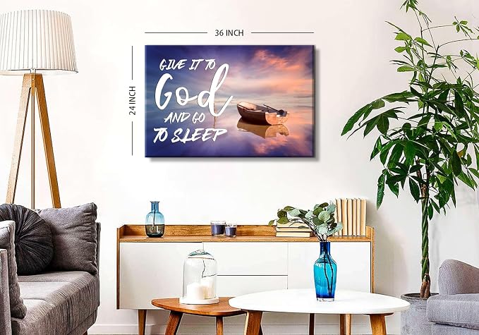 Give it to God and Go to Sleep Canvas Wall Art Christian Quotes Wall Decor Beach Themed Religious Pictures Prints Artwork Bedroom Kitchen Painting Christian Bible Verse Artwork Home Decorations 24x36"