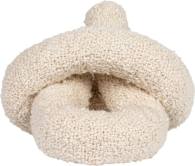 22 Inches Woven Cotton Bouclé Knot Design Pillow, Cream