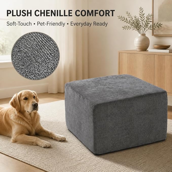 MONVANE Ottoman for Modular Sectional Cloud Couch, Chenille Deep Seat Boneless Couch for Living Room, Bedroom and Apartment, No Assembly Required, DIY Combination, Grey