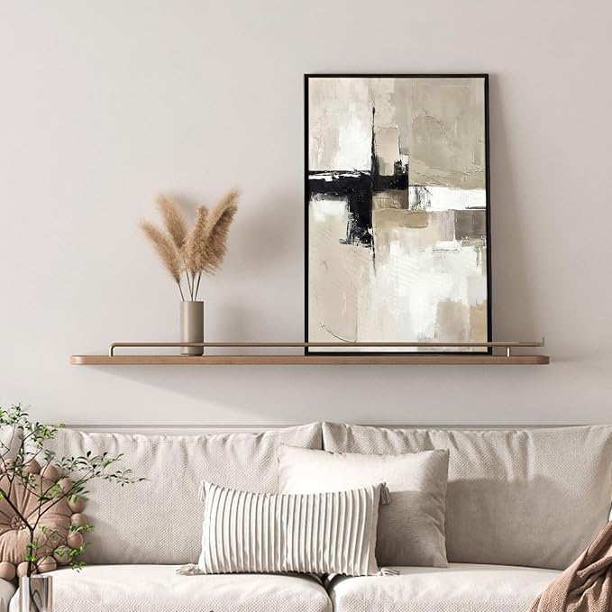 Set of 2 Modern Neutral Abstract Wall Art – Framed Beige, Gray, and Black Canvas Paintings for Living Room, Bedroom, or Office Décor – 16x24 Inches Each
