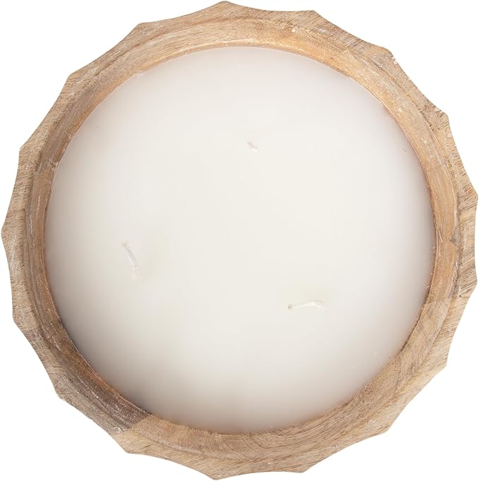 Kate and Laurel Plete Round Pleated Wood Candle Bowl, 8 Inch Diameter, Light Natural, Modern Scalloped Three-Wick Unscented Candle with Decorative Bowl for Living Room Decor