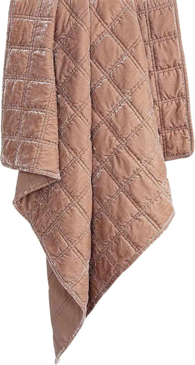 HiEnd Accents Stella Faux Silk Velvet Throw Blanket Dusty Rose, 50x60 inch, Double Stitch Plush Soft Cozy Blankets, Luxury Decorative Throws for Couch, Bed, Sofa, Chair