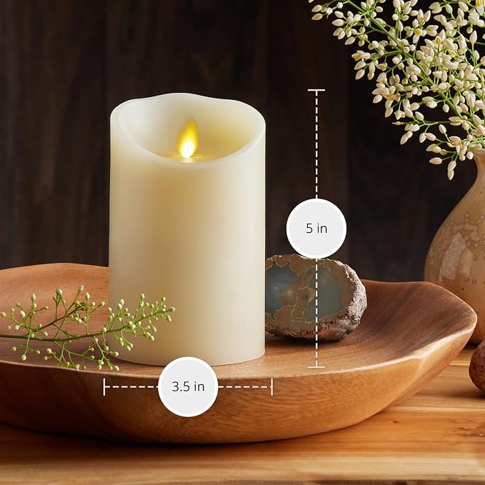 Luminara Scalloped Edge Flameless LED Candle, Ivory, 3" x 5", Battery Operated, Moving Flame, Real Wax Pillar with Timer, Vanilla Honey Scented