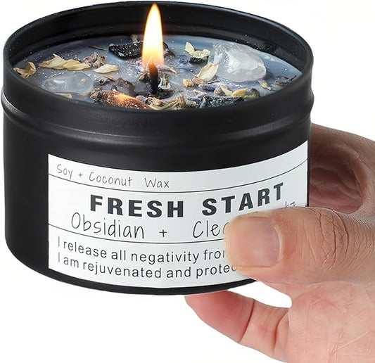 Crystal Candles, Healing Magic Candles, Mind-Body Meditation, Gifts to Encourage Women, New Job Gifts.(Fresh Start)