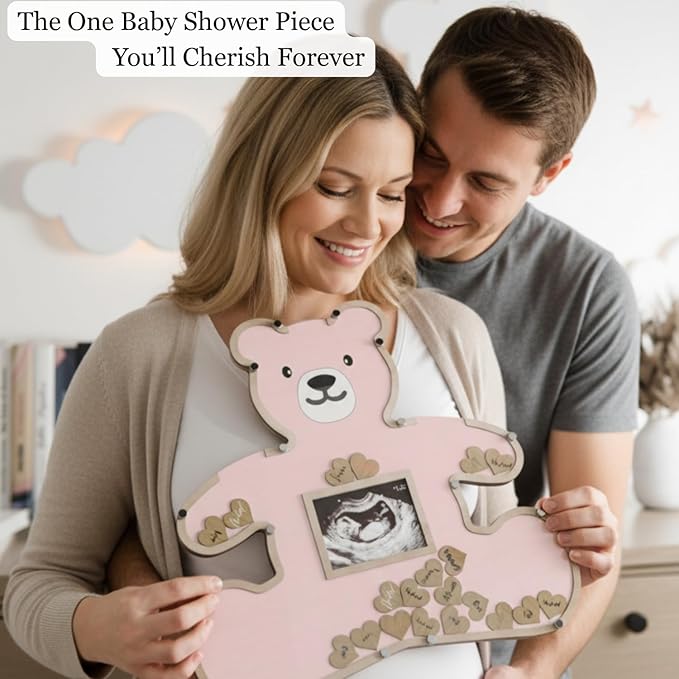 The Real Bossy Baby - Large Teddy Bear Guest Book Frame Keepsake for Baby Shower - Gender Reveal - Birthday - Premium Wood Shadow Box Display - Unique Gift Ideas - Luxury Personal Nursery Decor - Ultrasound Frame - We Can Bearly Wait Theme - Includes W...