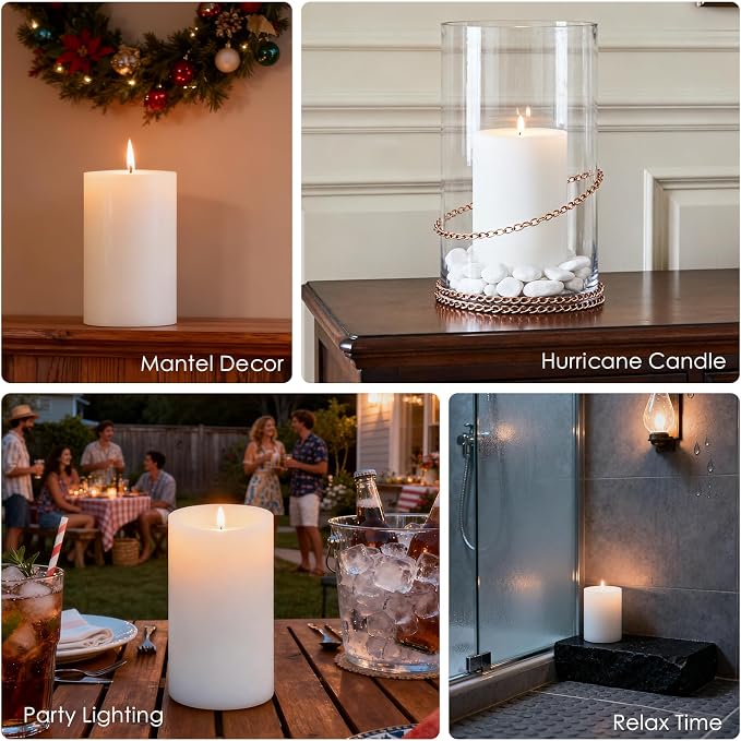 4x6 Inch White Pillar Candles, 2 Packs, 300-Hours Long Burning Time Totally, Unscented Large White Candles for Mantel Decor, Home Holiday Table Decor, Smokeless & Dripless