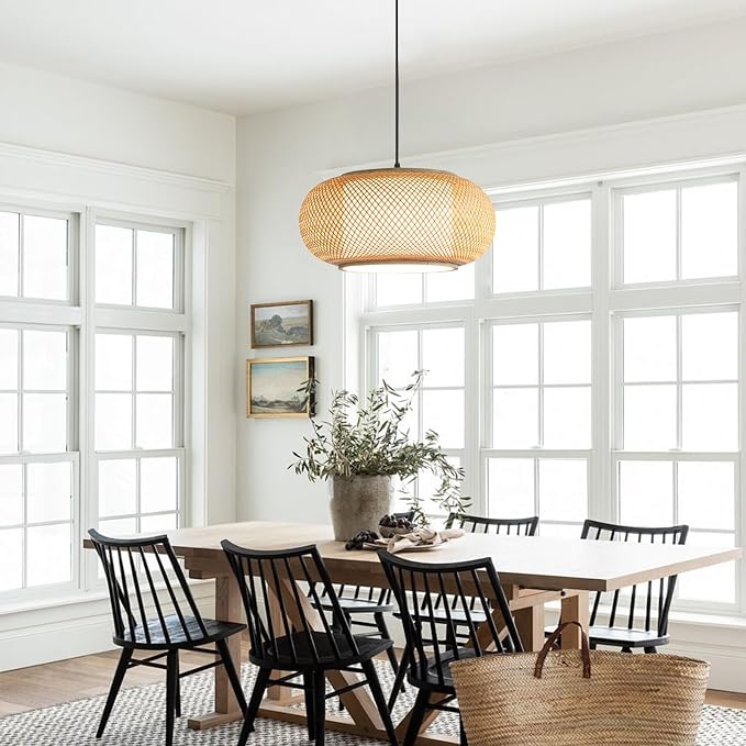 Bamboo Pendant Light Dining room light wabi sabi japanese Light fixture Country style Ceiling Hanging Light Beige Boho Antique Lantern Applicable for Kitchen Island Teahouse bedroom Restaurant