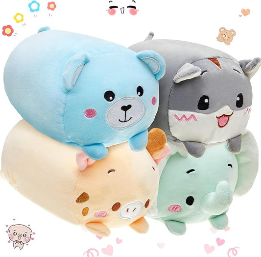 Leitee 4 Pcs Stuffed Animals Plush Bulk 8 Inch Cute Plushies Toys Plush Pillow for Boys Girls Birthday Gifts Box Toys for Classroom Prize Kids Party Favors Valentines Gifts in Bulk (Vivid Style)