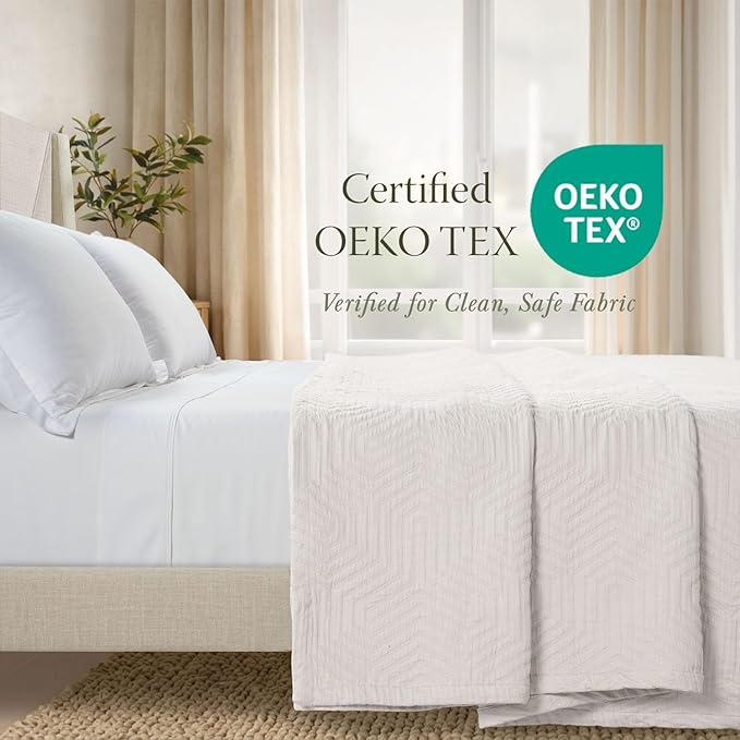 Threadmill Luxury Cotton Blankets for King Size Bed | All-Season Cozy 100% Cotton King Size Blanket | Aster Jacquard Soft & Lightweight Coverlet fits California King Size Bed, 104x92 | Vanilla Cream