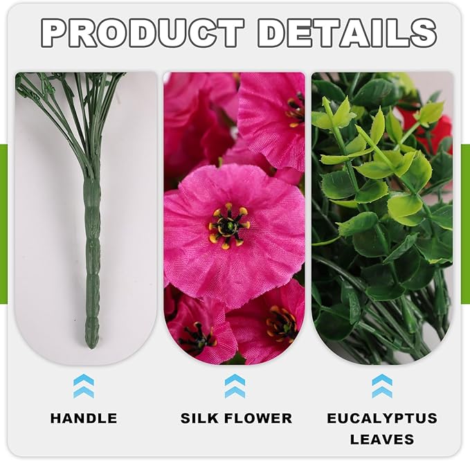Fake Artificial Hanging Morning Glory Flowers for Outdoor Planters Porch Pation Decoration,2 Bundles UV Resistant Silk Faux Flowers with Realistic Eucalyptus Plants for Home Office Garden Decor