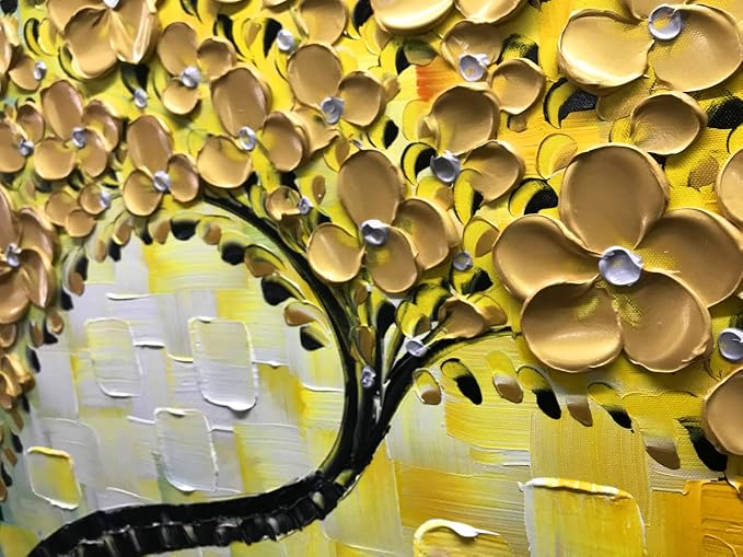 YaSheng Art -Large Wall Art ,100% Hand Painted Gold Flowers Contemporary Art Oil Painting,3D Wall Art Texture Floral Tree Paintings, Wall Art for living room Bedroom Office Wall Deco Home, Abstract Canvas Art Paintings Framed Wall Art Pictures 60 by24 ...