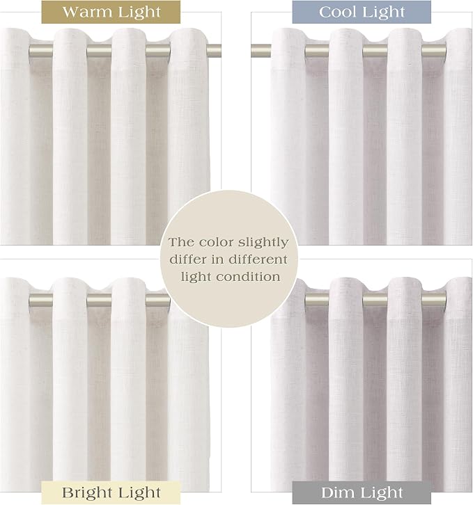 Extra Long Ivory White Linen Curtains 108 Inches Length for Living Room Grommet Semi Sheer Elegant Sheer Drapes for Bedroom Light Filtering Neutral Boho Curtain 2 Panel for Large Window Office 9FT