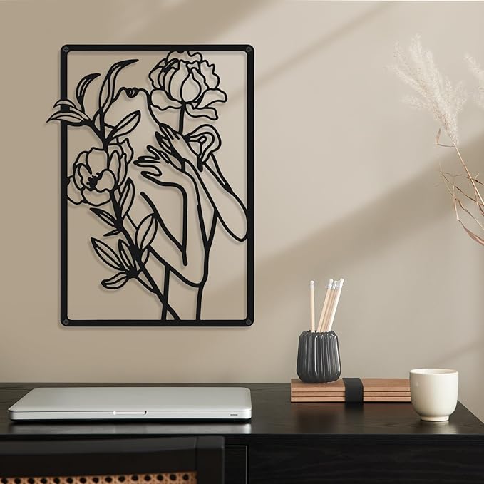 CHENGU 3 Pieces Metal Minimalist Abstract Woman Wall Art Line Drawing Wall Art Decor Single Line Female Home Hanging for Kitchen Bathroom Living Room