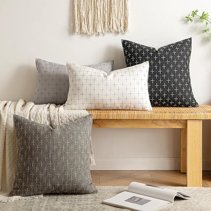 MIULEE Pack of 2 Decorative Burlap Linen Throw Pillow Covers Modern Farmhouse Pillowcase Rustic Woven Textured Cushion Cover for Sofa Couch Bed 12x20 Inch Black