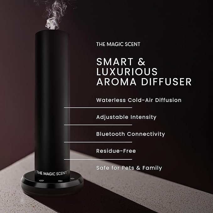 The Magic Scent Bluetooth Diffuser: Smart Ultra-Quiet Cold-Air Waterless Scent Diffuser for Home, Hotel, & Office - Programmable Intensity & Timer - Premium Aroma Oil Included