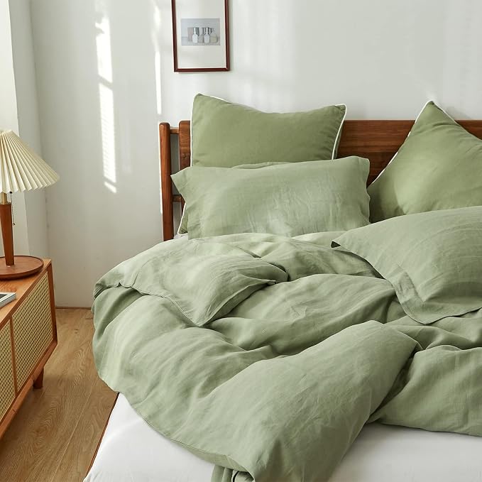 Simple&Opulence 100% Linen Pillow Case King Size Set of 2, Sage Green Pillow Covers with Overlap Closure, Luxury Breathable Pillowcases Protectors Suitable for All-Season (20" X 36", Sage Green)