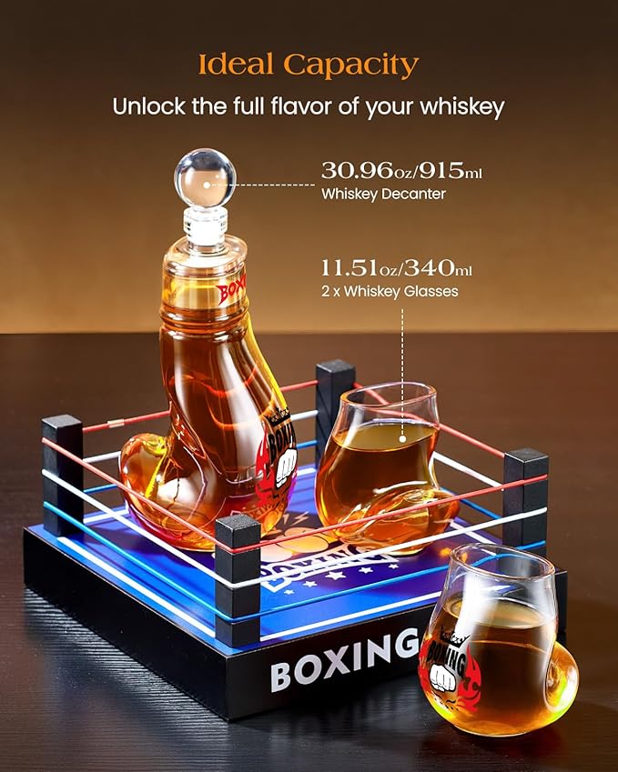 Boxing Gifts for Men Dad, Kollea Boxing Whiskey Decanter with 2 Boxing Glove Glasses - Home Bar Decor, Unique Anniversary & Birthday Gifts for Men, Brother, Whiskey Lovers, Coaches, Boxer Fans - Red