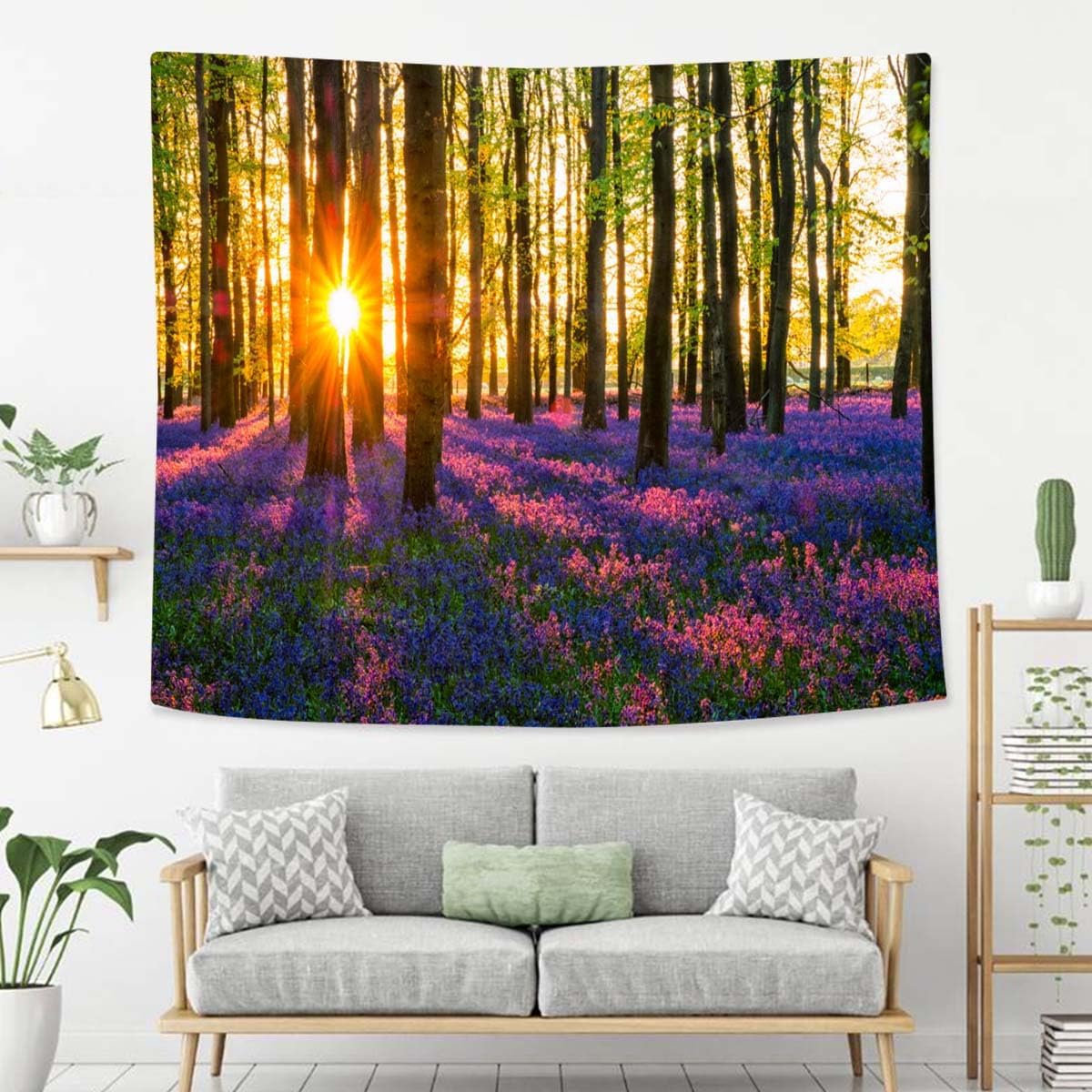 Nature And Landscape Tapestry For Bedroom Sun Evening Sun Bluebell Wood Tapestries Wall Hanging For Living Room Dorm Office 60×40 In