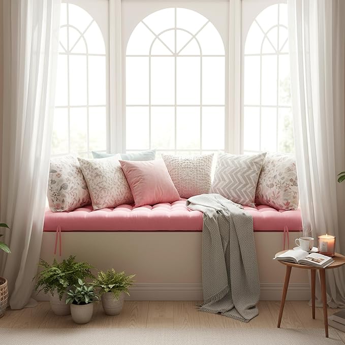 Vercraft Long Floor Cushion Large Floor Cushion with Brushed Cotton Jumbo Lounger Pillow for Outdoor Indoor Bay Window Meditation Yoga Reading Sleeping(Pink)