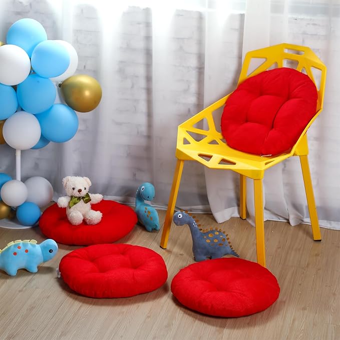 Fumete 8 Pcs 16 Inch Floor Cushions Pillow for Kids Bulk Classroom Round Flexible Seating Floor Cushions for Students Home Daycare School Reading Corner Yoga Meditation Picnic (Red)