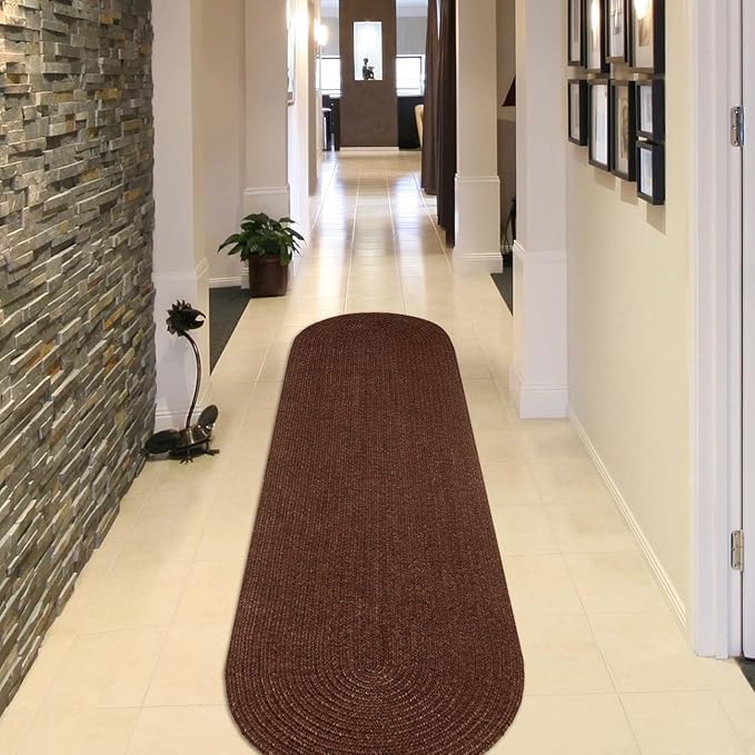 Superior Indoor Outdoor Area Rug, Handwoven Reversible Braided Home Decor for Living Room, Kitchen, Entryway, Patio, Front Porch, Deck, Modern, Boho, Farmhouse Style, 2' x 8' Oval, Cocoa