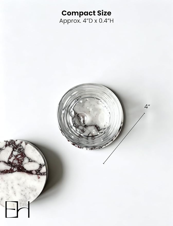 4" Round Calacatta Viola Marble Coasters Set of 4 for Coffee Table | Real Natural Stone Coasters, Non Slip Cork Backing, Modern Living Room and Office Desk Decor, Housewarming Gift