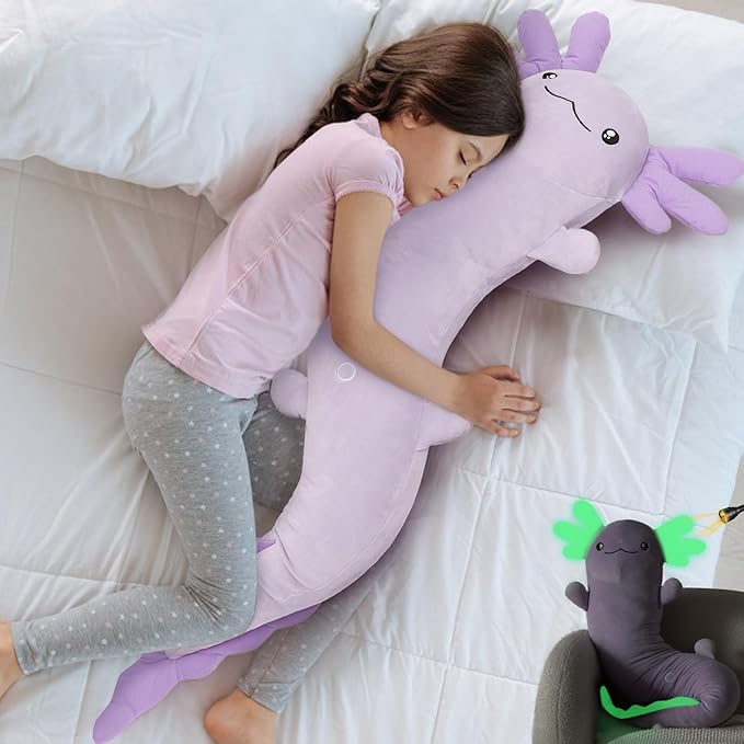 MaoGoLan Giant Axolotl Plush Toy Stuffed Animal, Huge Axolotl Body Pillow for Kids Girl Boy, Long Purple Salamander Plush Glow in The Dark, Valentine Birthday Gifts Holiday Easter Decor