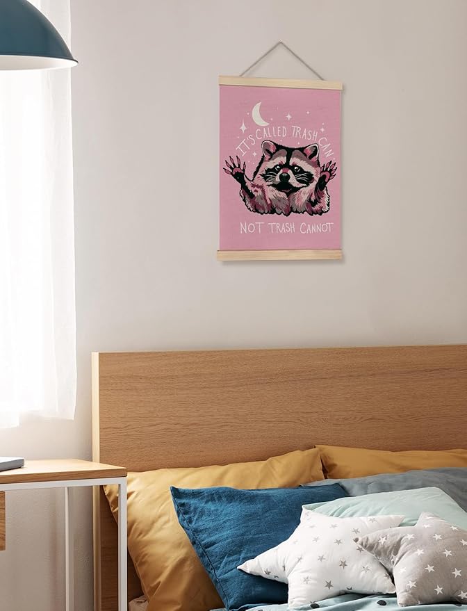 Foritho Funny Motivational Raccoon Meme Poster Wall Art Framed for Office Dorm Home, Sarcastic Work Trash Panda Office Canvas Prints Wall Decor for Coworkers Women Men, 12x16 Inch - Pink