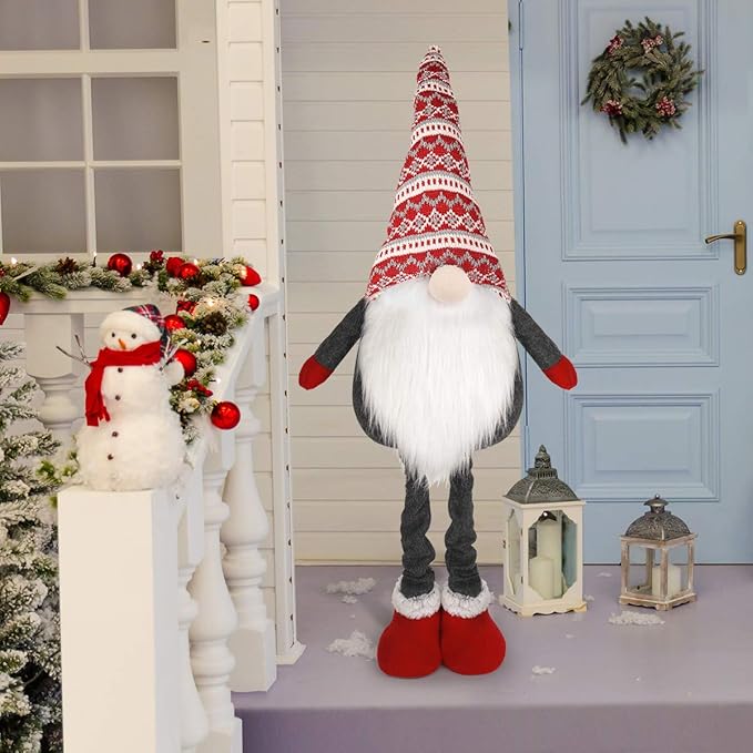 D-FantiX Large Standing Christmas Gnomes, 40 Inch Swedish Tomte Large Gnome Stuffed Plush with Retractable Spring Legs Knitted Hat Scandinavian Christmas Decorations Ornaments Holiday Home Decor