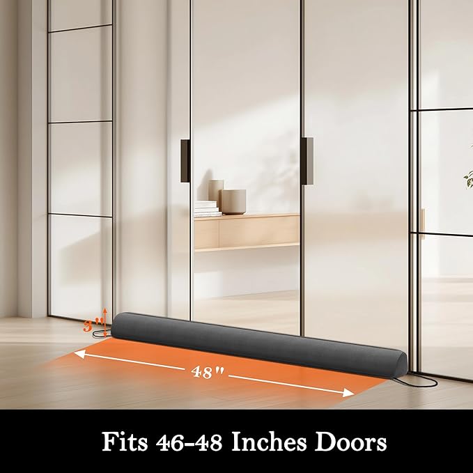Sunolga 2 Packs 48 Inches 2LBs Weighted Door Draft Stopper Filled with Glass Beads & Cotton, Removable Machine Washable Sound Proof Under Door Draft Blocker with Anti-Abrasion Bottom for Door, Gray