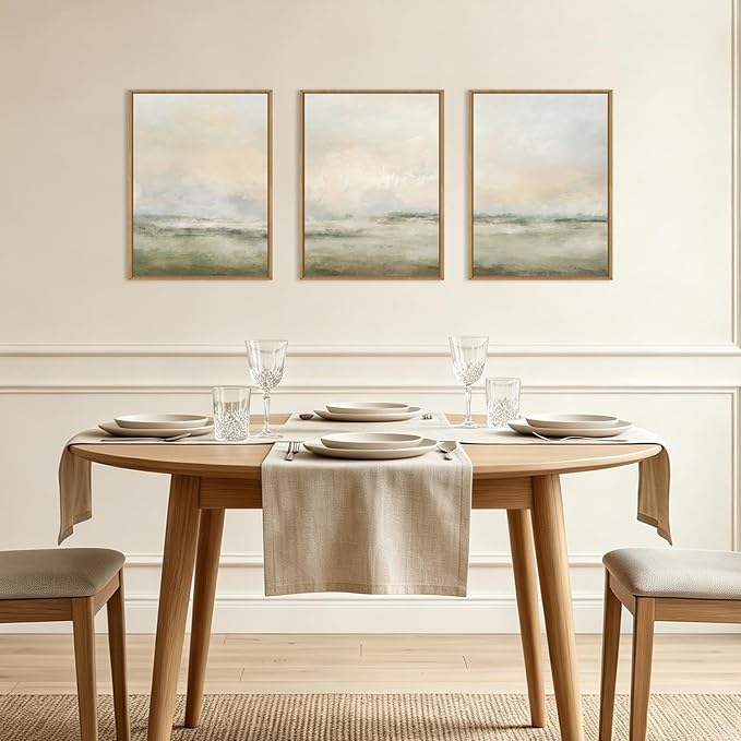 Aryroi Abstract Beige Green Landscape Framed Canvas Wall Art Set, Watercolor Natural Tan Wall Decor, Minimalist Neutral Modern Scenery Artwork for Living Room, Bedroom,Farmhouse- 12"x16"x3