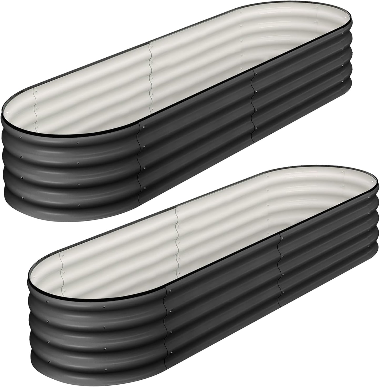 2 Pcs 4.5x2x1ft Oval Raised Garden Bed, Galvanized Raised Beds,Open-Ended Base Metal Raised Planter Beds,Garden Bed Outdoor,Planter Raised Boxes for Vegetables, Flowers,Tool-Free Asse,Gray