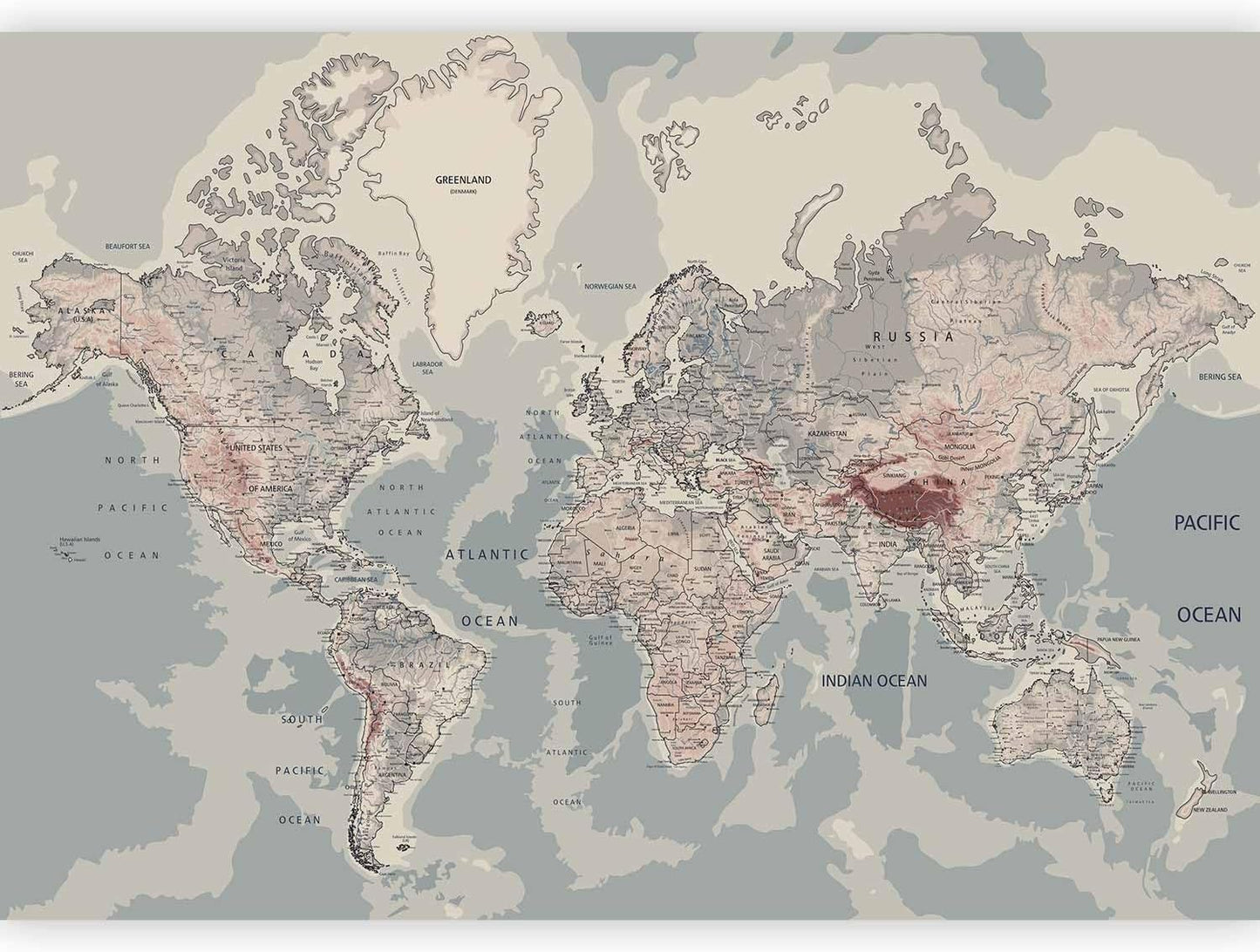 artgeist Premium Wall Mural World Map 98x69 in - XXL Non-Woven Wallpaper Fleece Wall Decor Photo Print Picture Image Design Home Map of The World k-A-0061-a-c