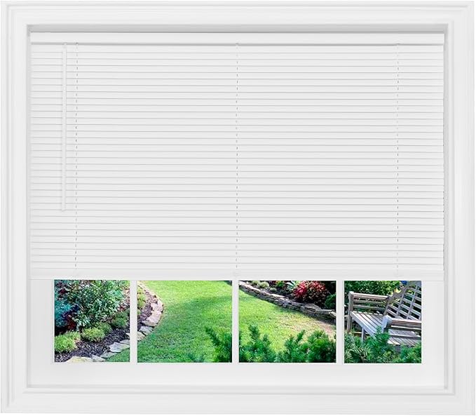 Cordless Light Filtering Mini Blind - 45 Inch Width, 25 Inch Length, 1" Slat Size - Pearl White - Cordless GII Morningstar Horizontal Windows Blinds for Interior by Achim Home Decor