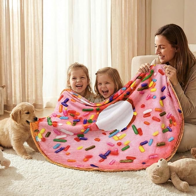 Vessia Pink Donuts Printed Throw Blanket, Realistic Funny Food Blanket for Adults and Kids, 300GSM Soft Giant Donuts Throw for Couch, Sofa, Bed, Fun Decor for All Seasons, 71 inches