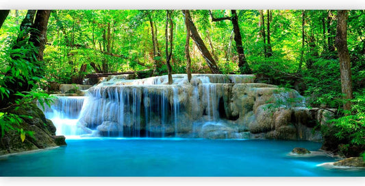 artgeist Wall Mural Waterfall Landscape 216x98 in - XXL Non-Woven Corner Wallpaper Fleece Angle Wall Decor Photo Print Picture Image Design Modern Nature Forest Tree Green c-B-10074-a-a