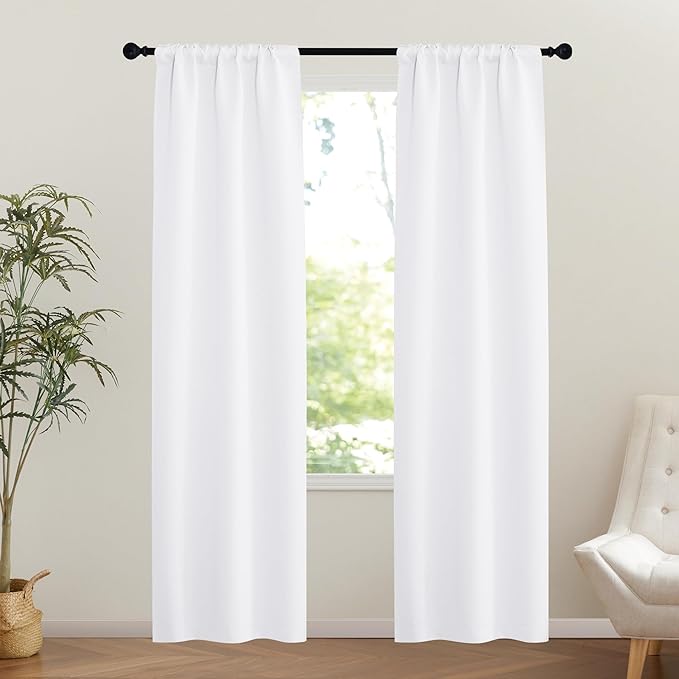 NICETOWN 1 Panel Room Darkening Door Curtains for Doorway, Energy Smart Privacy Temporary Rod Pocket and Ceiling Track Door Covering for Closet Kitchen Bathroom, Pure White, W25 x L80 inch