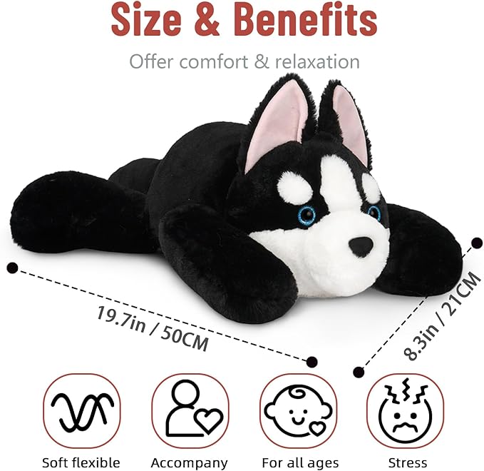 Niuniu Daddy 20" | 3.3 Pound Weighted Husky Stuffed Animals for Adults Kids, Weighted Stuffed Husky Dog Plush for Toddler, Fluffy Plushy Toy Body Pillow with Soft Fur for Present Christmas Birthday