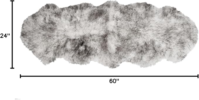 Premium Genuine Sheepskin Rug 2' x 6' Long Fur Soft & Natural Bedside Area Rug, Wolf Tip Brown, Double Pelt