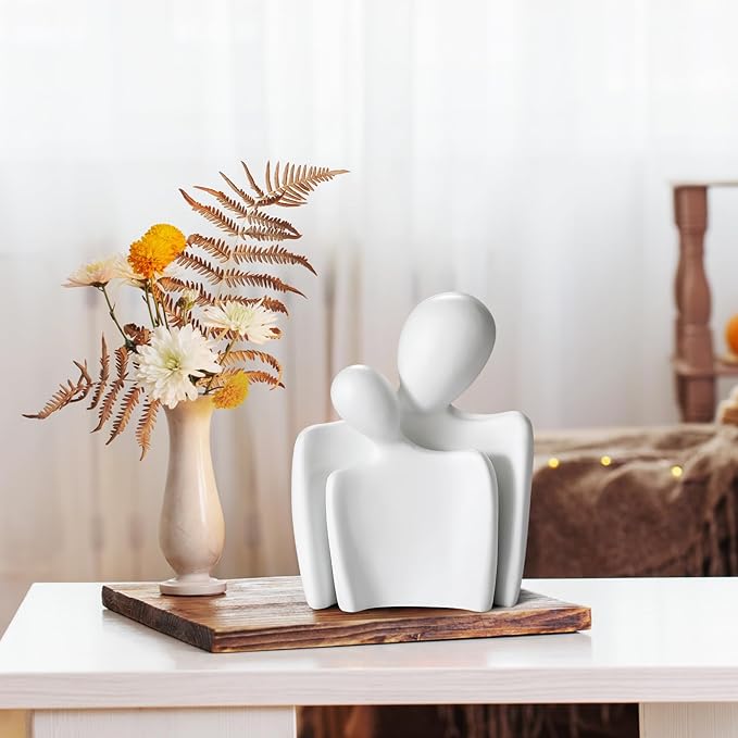 Flytime Love Couple Statue-8 Inch, Suitable for Home Modern Art Decor Sculpture Placed in TV Stand, Living Room, Bookshelf, Bedroom for Valentine's Day, Wedding, Anniversary (White)