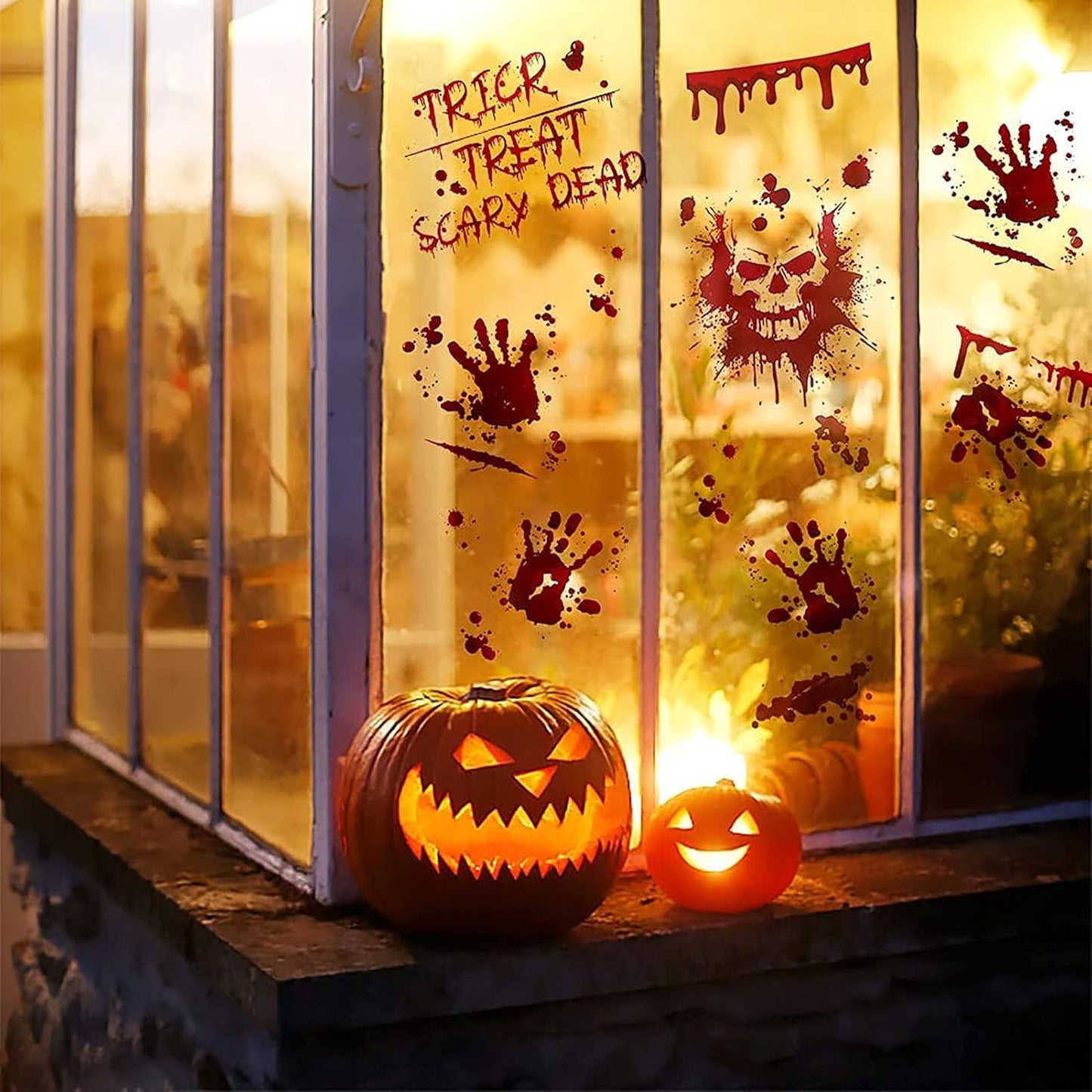 MSQ 95 Pcs Bloody Window Stickers - Removable Handprint Footprint Decals Floor Clings for Halloween Party Decorations - 9 Sheets Horror Window Stickers